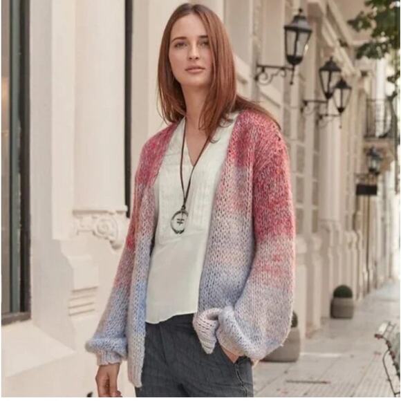 Sundance Favorite Hue wool blend Open Front cardigan with Balloon Sleeves Sz M/L - Picture 1 of 7
